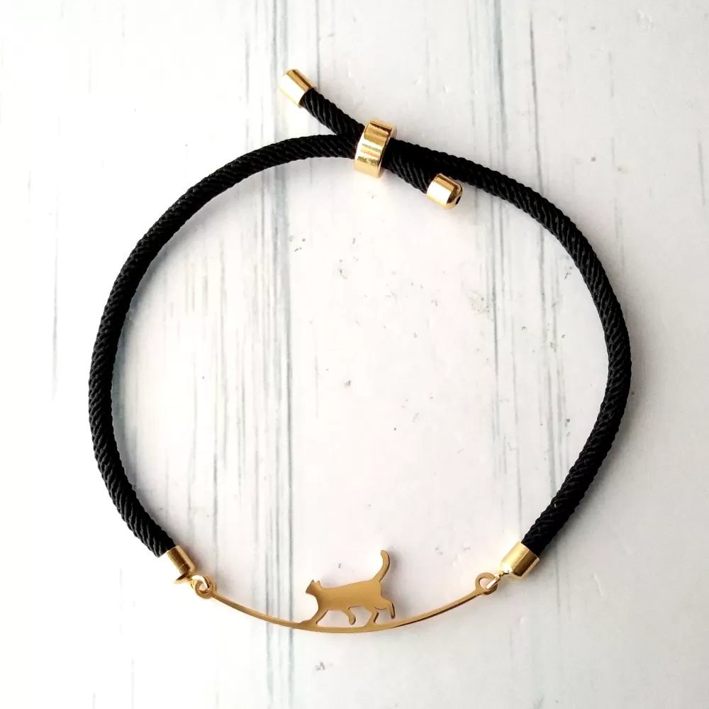 Dani Cat Walking The Wire Corded Slider Bracelet