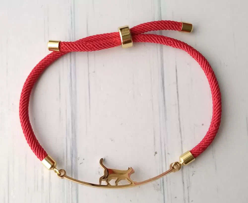 Dani Cat Walking The Wire Corded Slider Bracelet