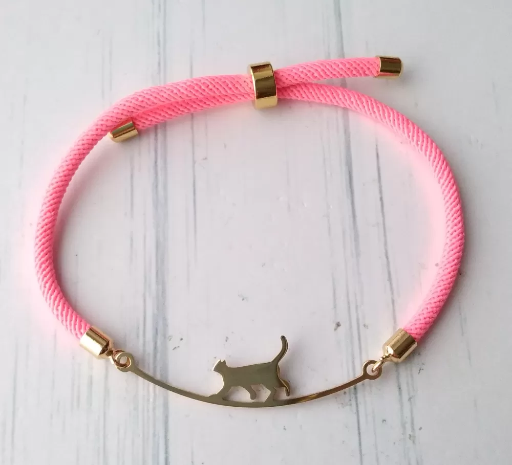 Dani Cat Walking The Wire Corded Slider Bracelet