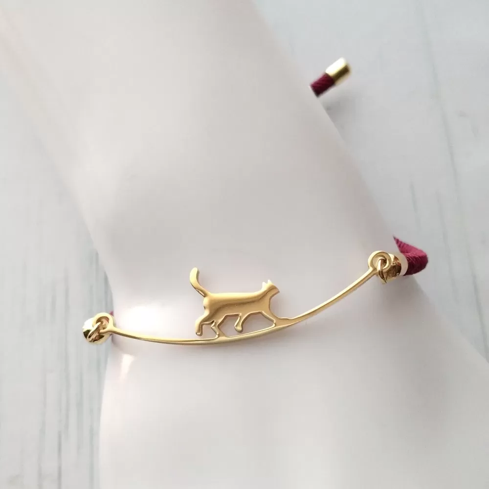 Dani Cat Walking The Wire Corded Slider Bracelet