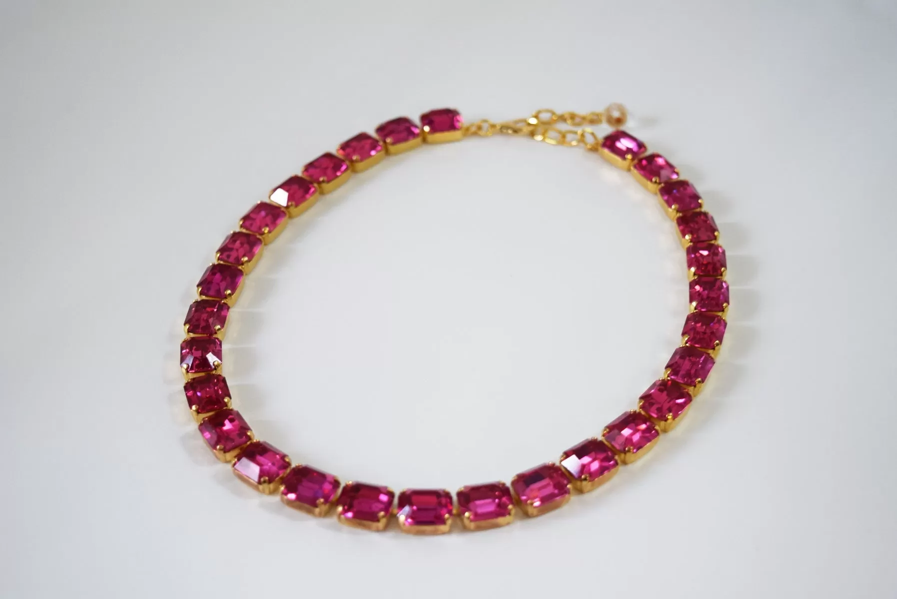 Dark Pink Crystal Collet Necklace - Small Octagon