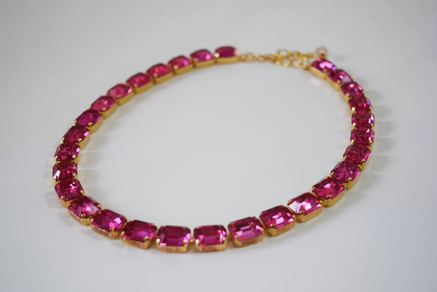 Dark Pink Crystal Collet Necklace - Small Octagon