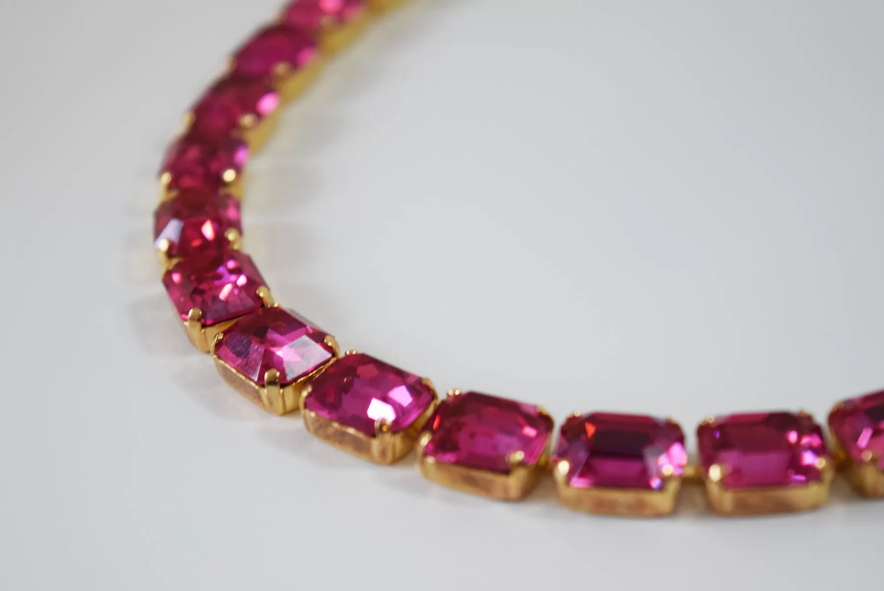 Dark Pink Crystal Collet Necklace - Small Octagon