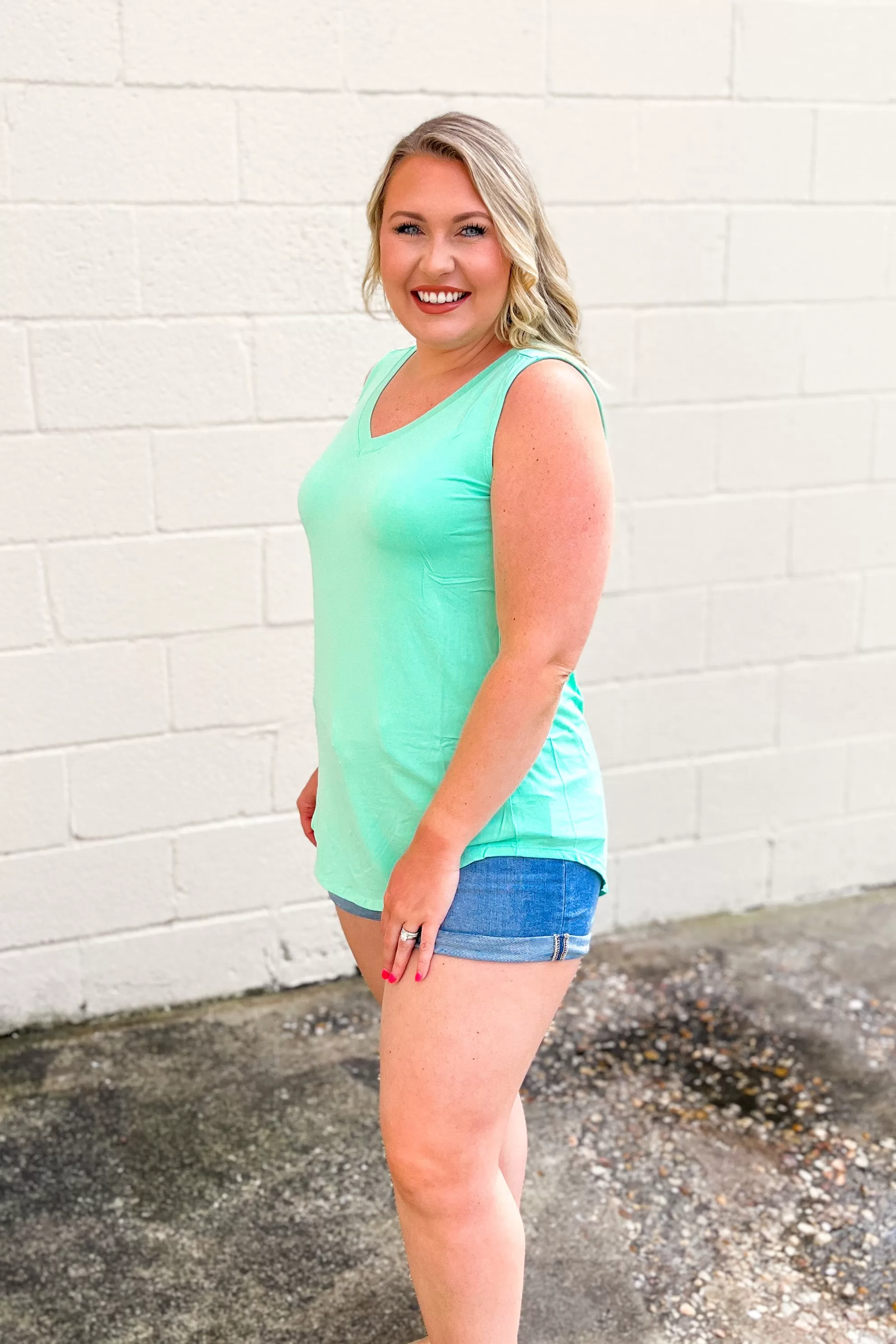 DEAL | Terri V-Neck Tank Top, Green Mint