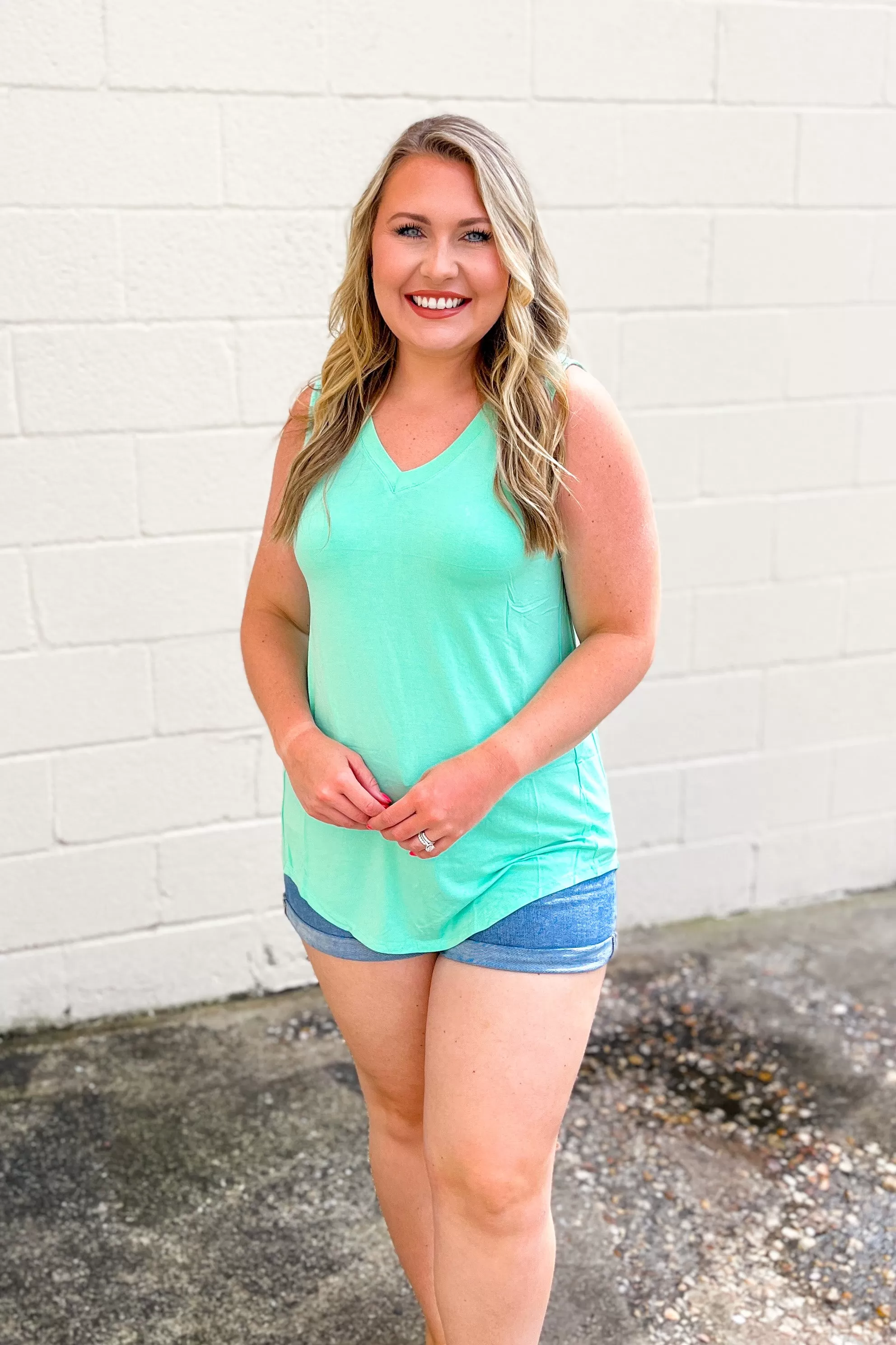 DEAL | Terri V-Neck Tank Top, Green Mint