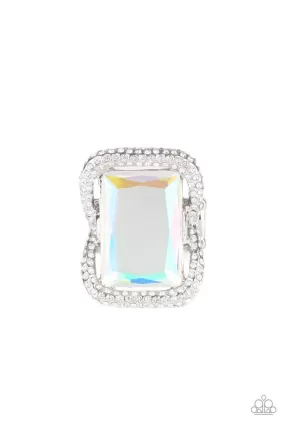 Deluxe Decadence White Iridescent Stone Ring - Paparazzi Accessories