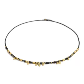 Diamond Drop Necklace in Oxidized Sterling & Gold ~ 6 Diamonds