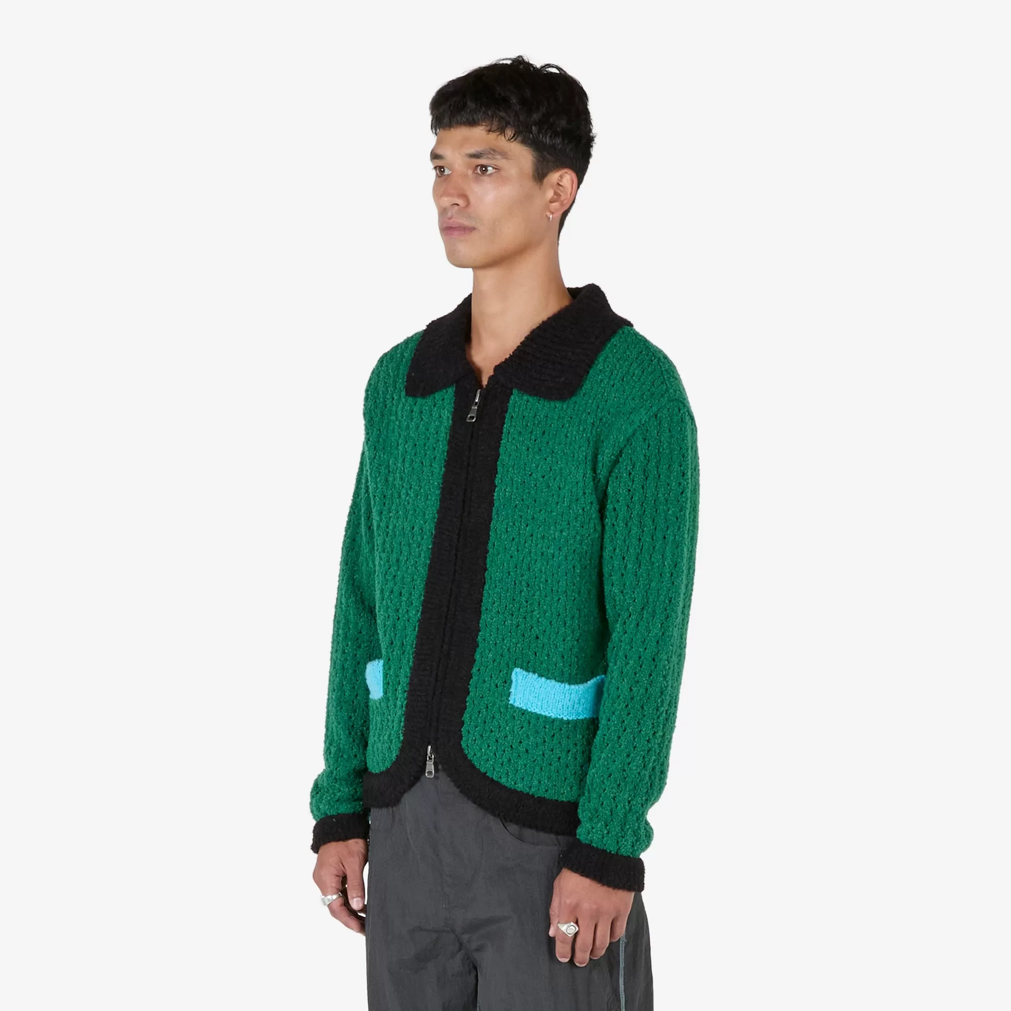 Elass Colour Block Cardigan Green