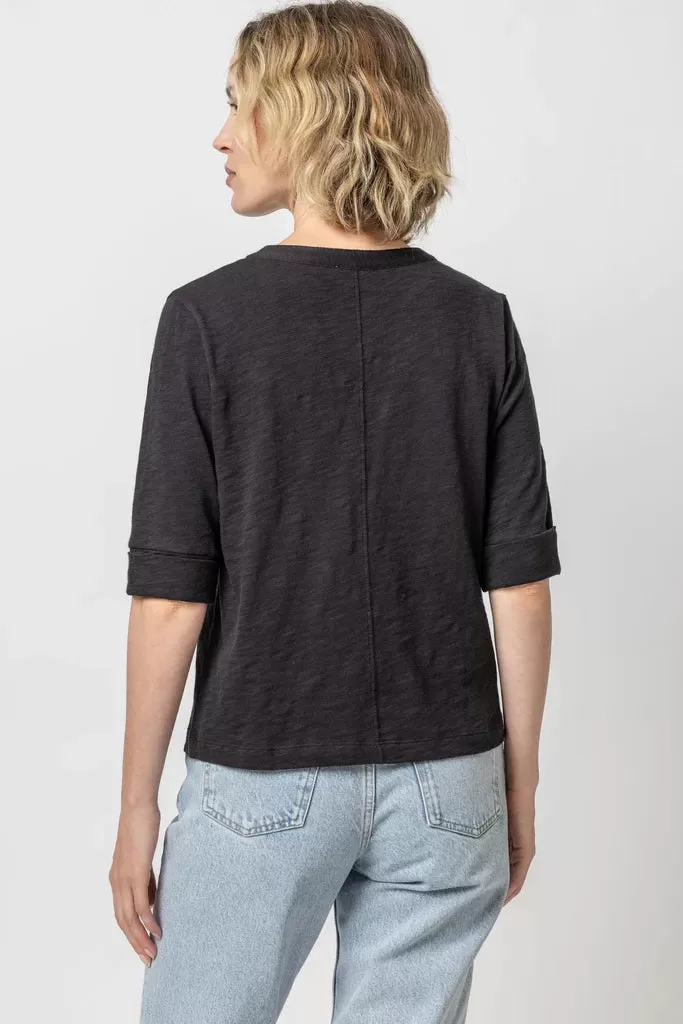 ELBOW SLEEVE SPLIT NECK TEE - LILLA P