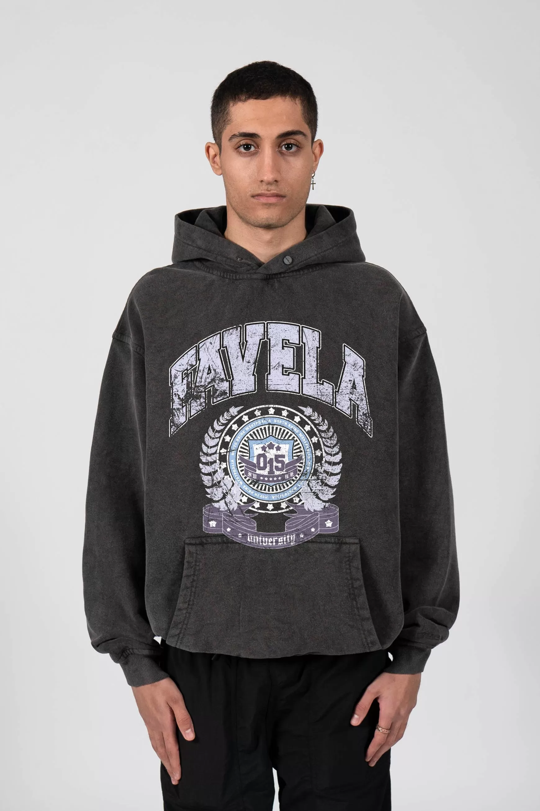 FAVELA UNIVERSITY BLACK WASHED HOODIE