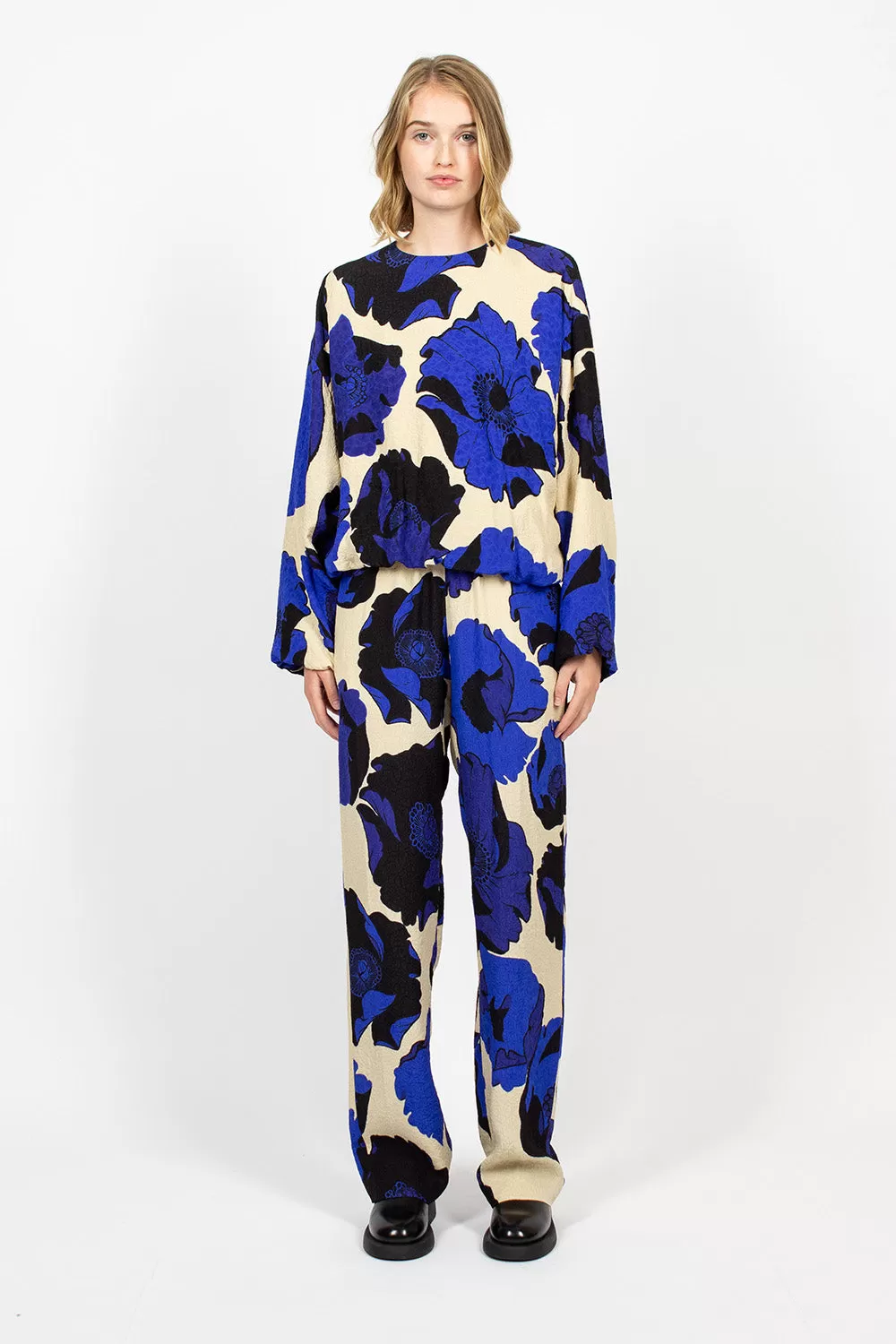 Fluid Floral Trousers Blue