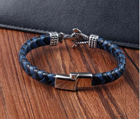 Fresh Accessories - Unisex Leather Bracelet Blue Anchor