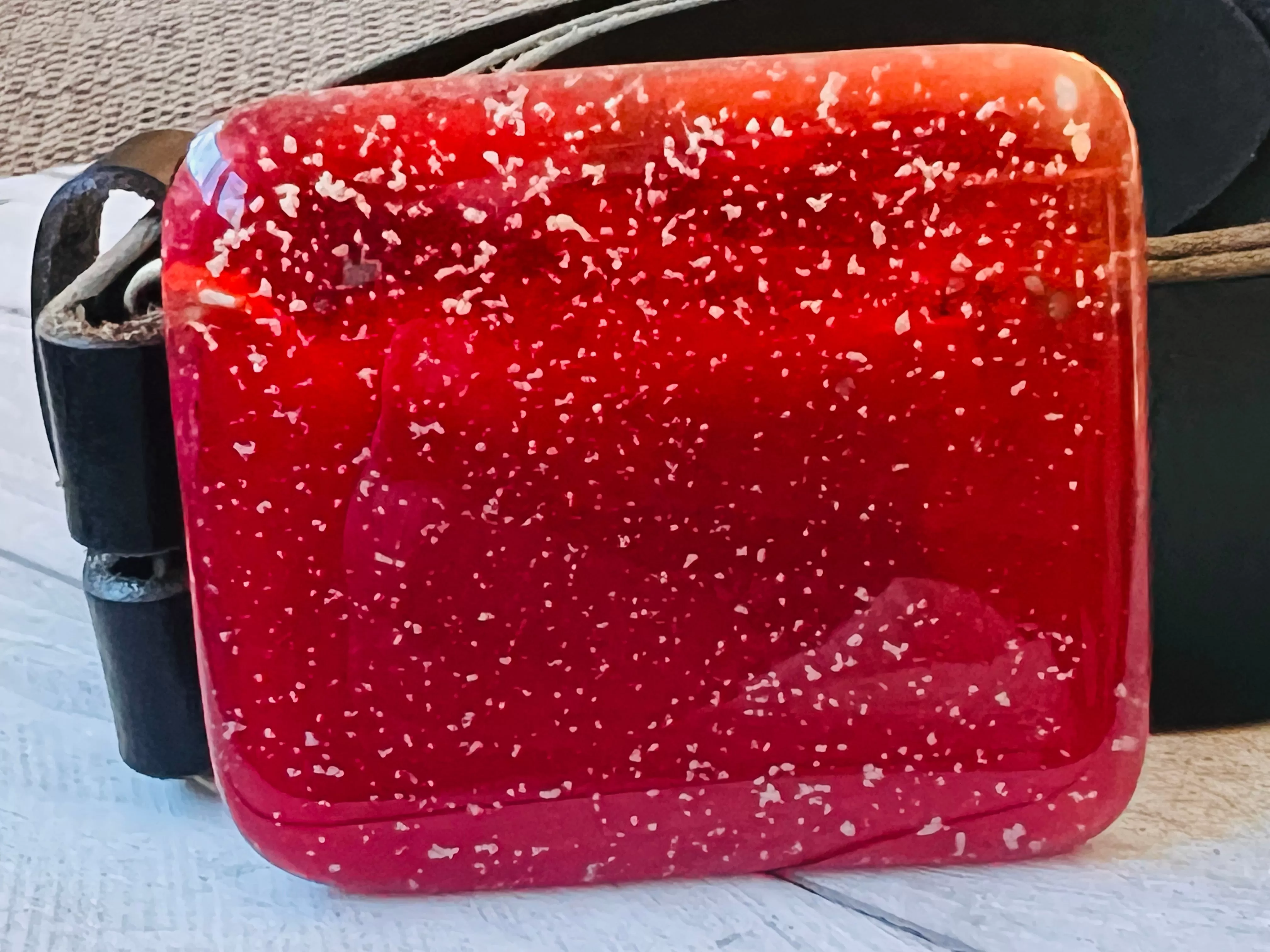 Fused Adjustable Glass Belt Buckle~ Cranberry