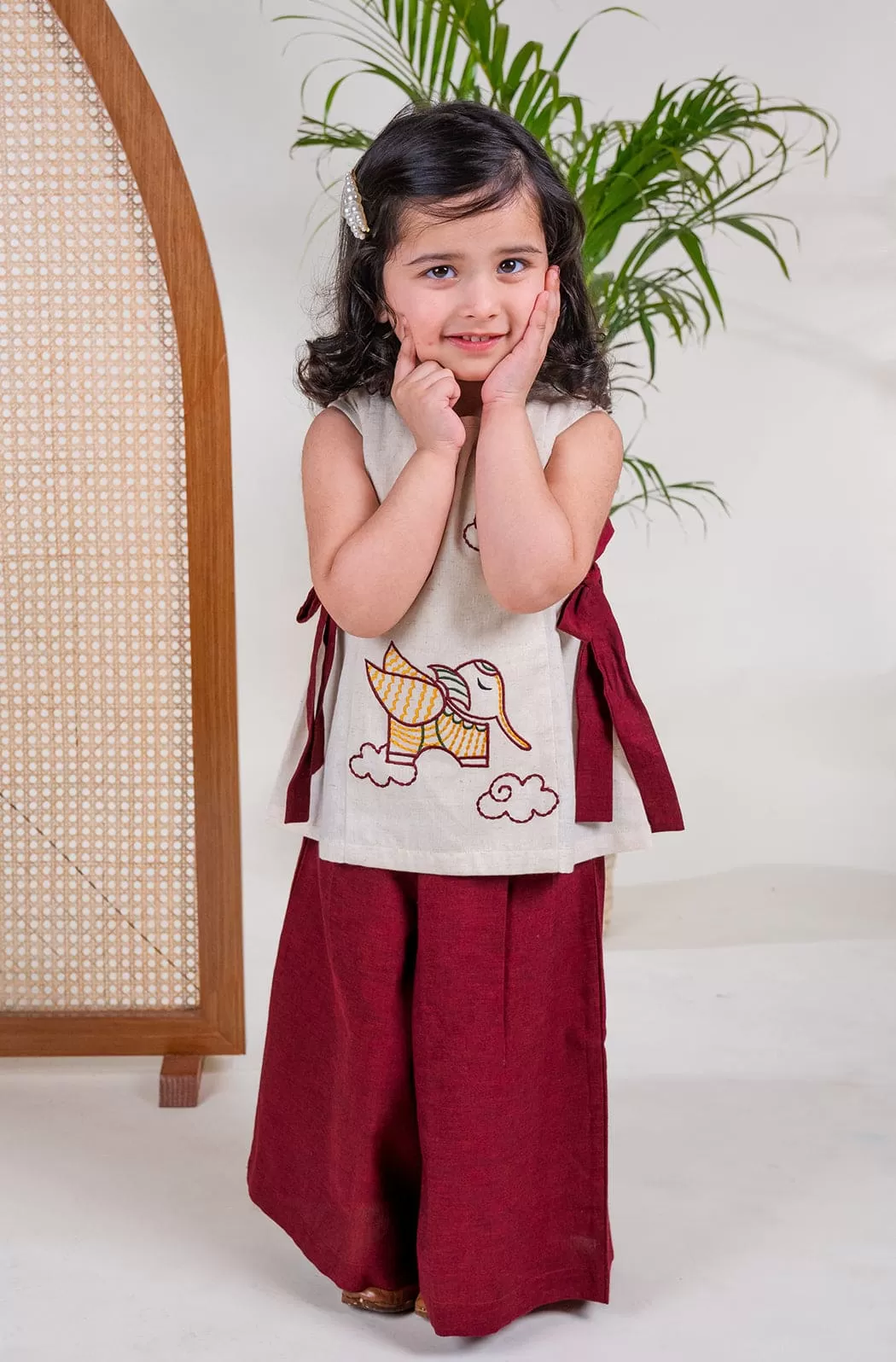 Girl Elephant  Top Set - Cream