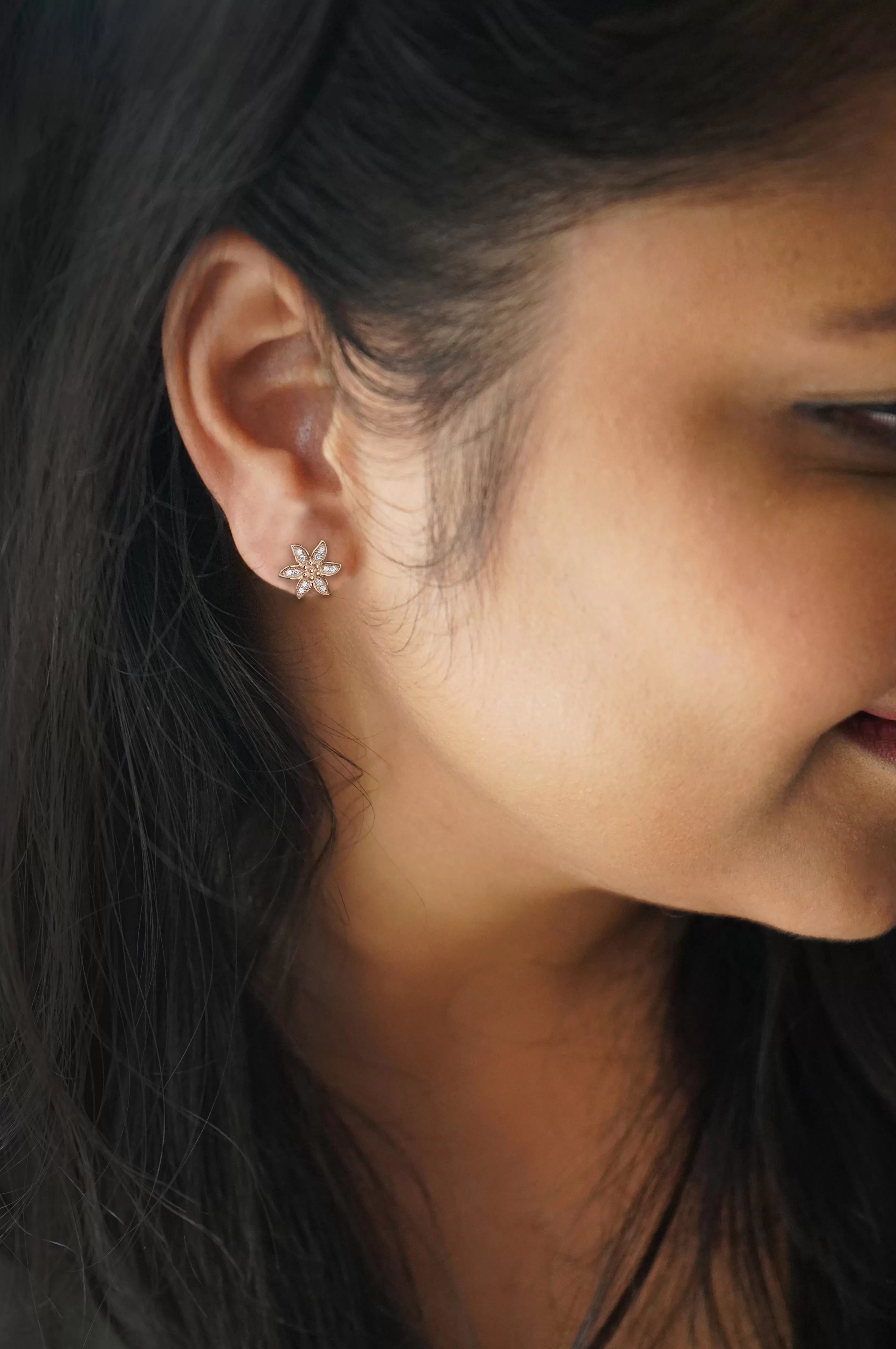 Glamourous Flower Rose Gold Plated Sterling Silver Stud Earrings