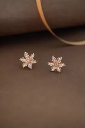 Glamourous Flower Rose Gold Plated Sterling Silver Stud Earrings