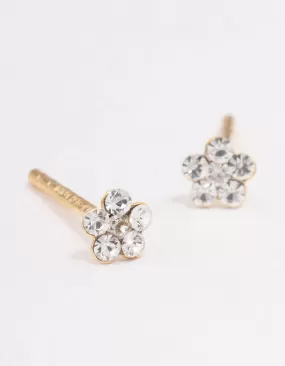 Gold Plated Sterling Silver Diamante Flower Stud Earrings