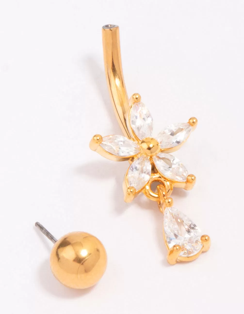 Gold Plated Titanium Cubic Zirconia Flower Pear Belly Piercing