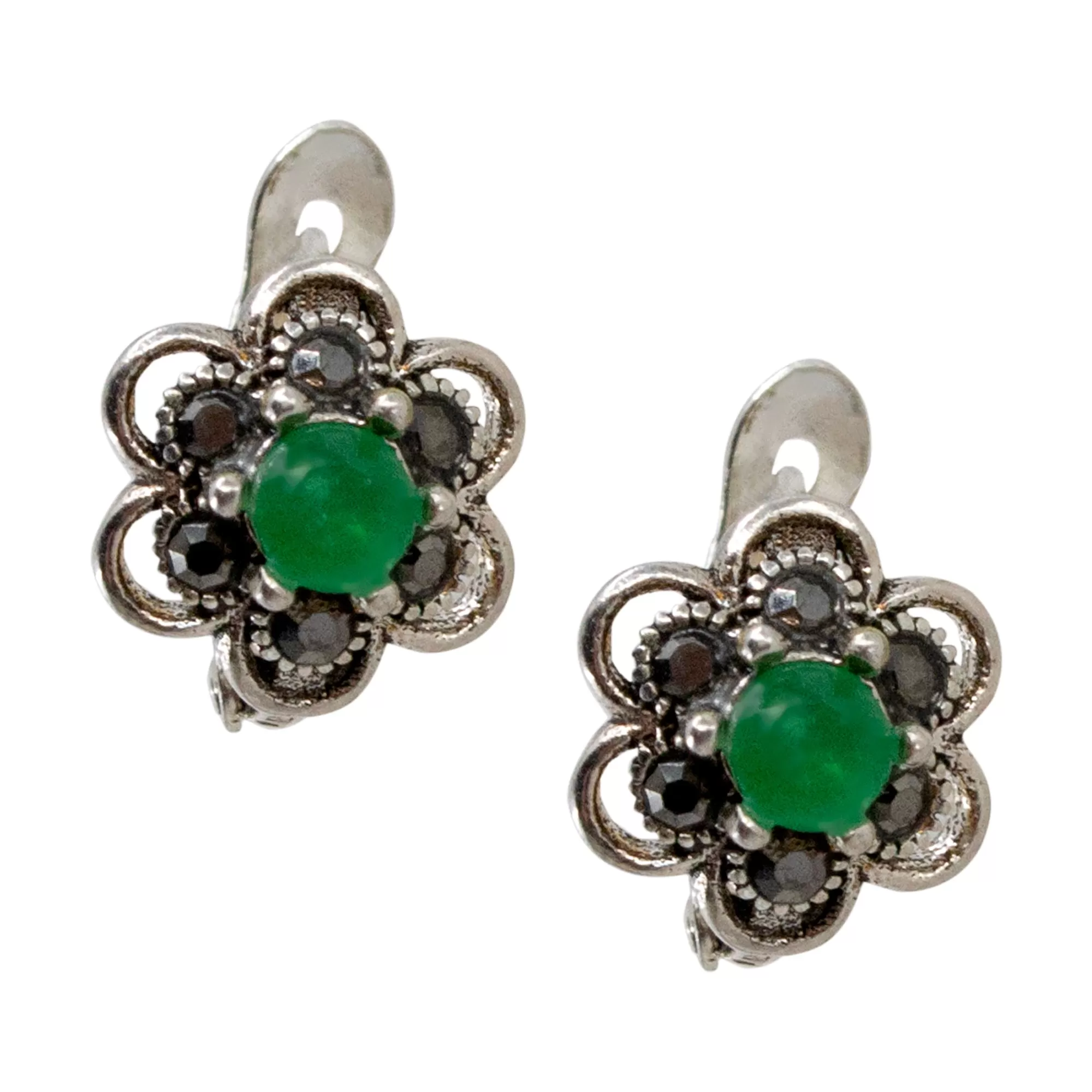 Green Flower Burst Sterling Silver Earrings - Armenian Jewelry