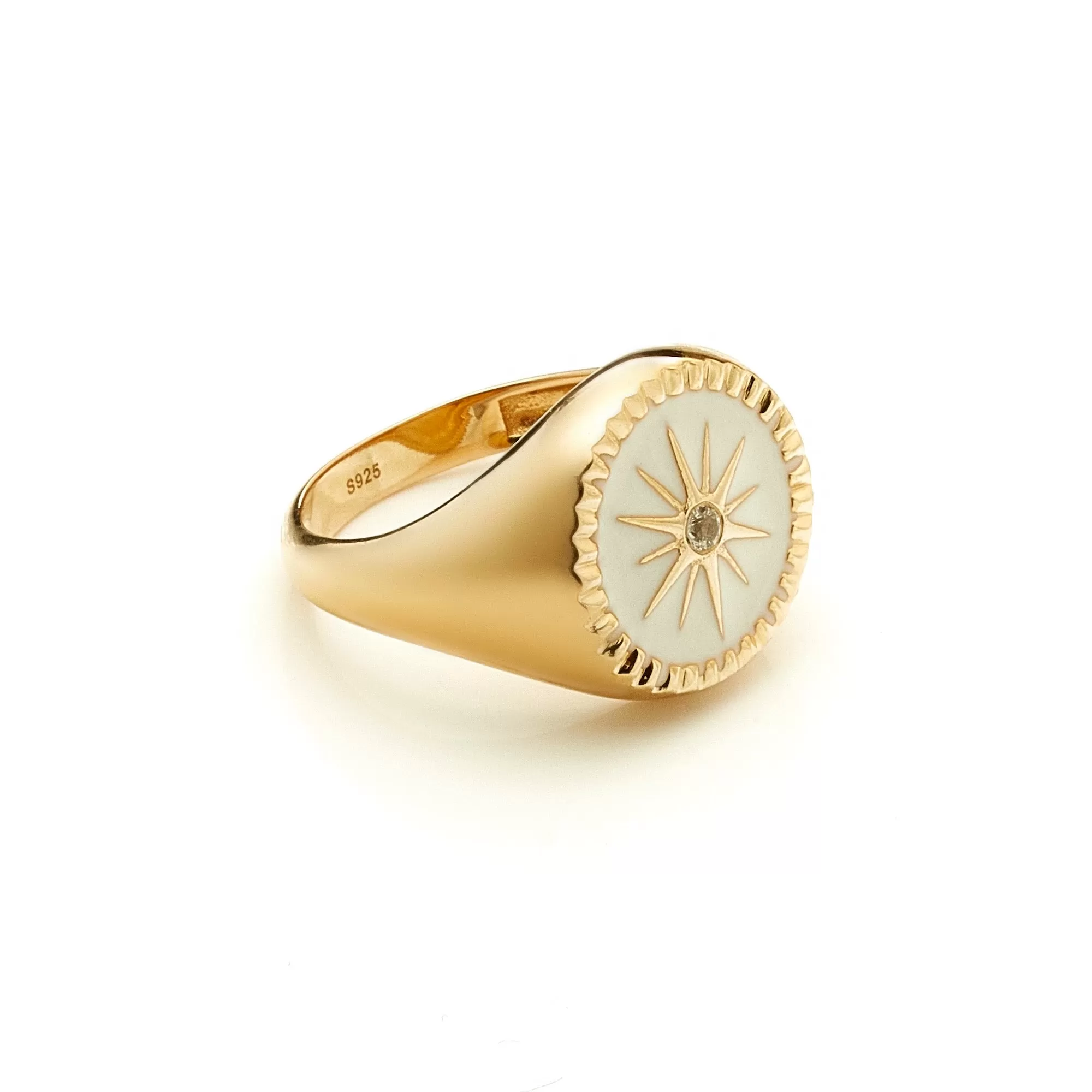 Guiding Star / Signet Ring / White Enamel   Gold