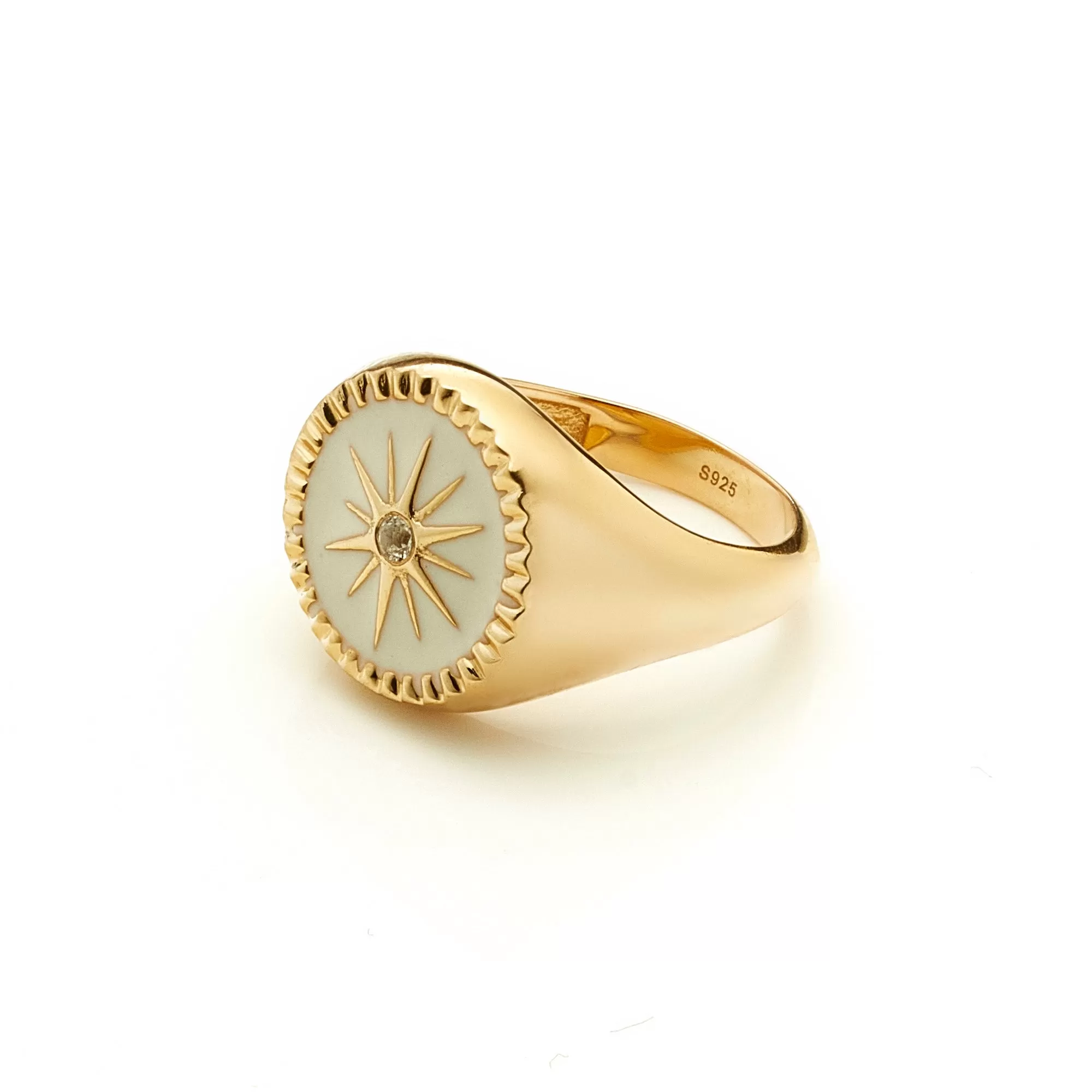 Guiding Star / Signet Ring / White Enamel   Gold