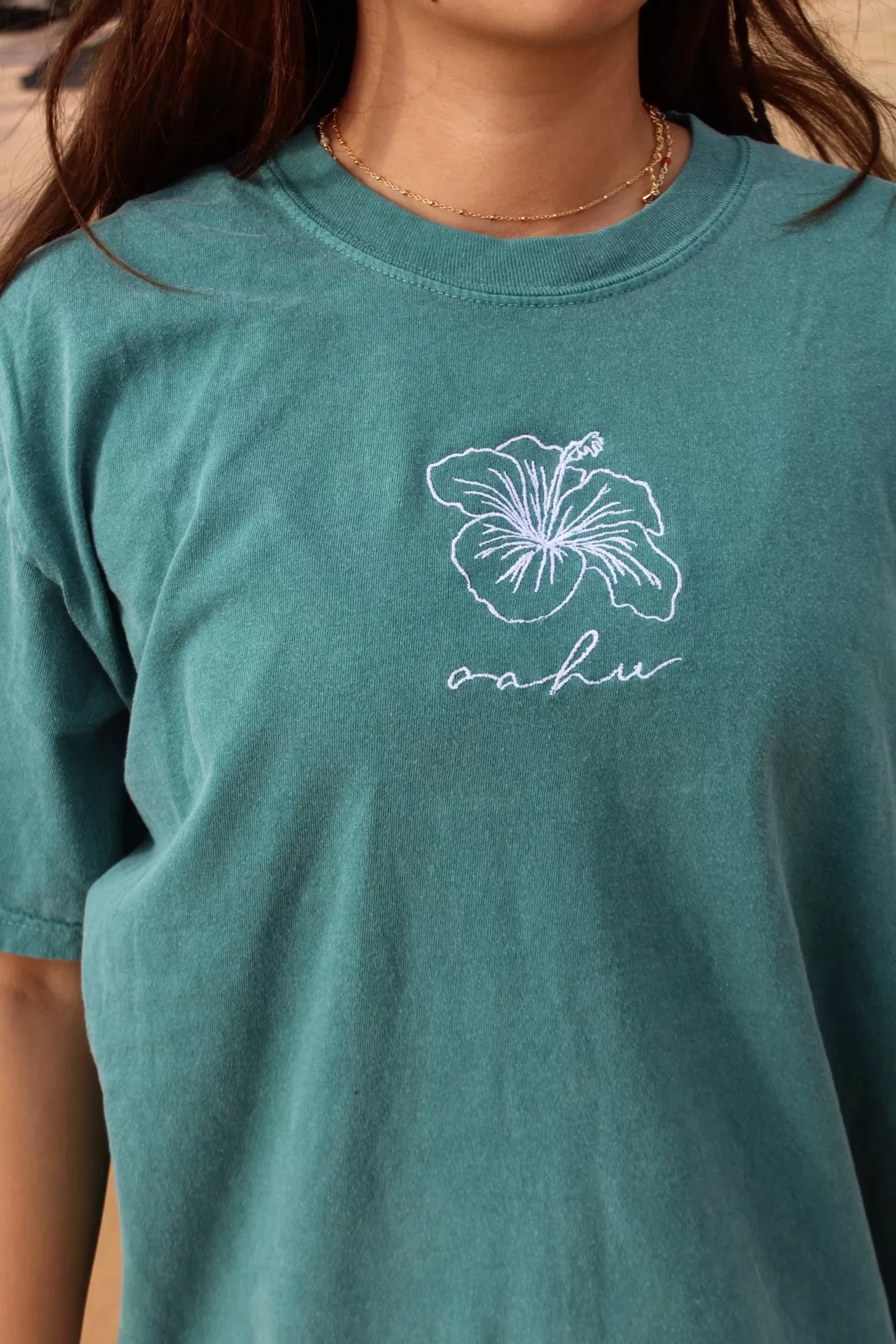 Hibiscus Oahu Tee - Teal Green