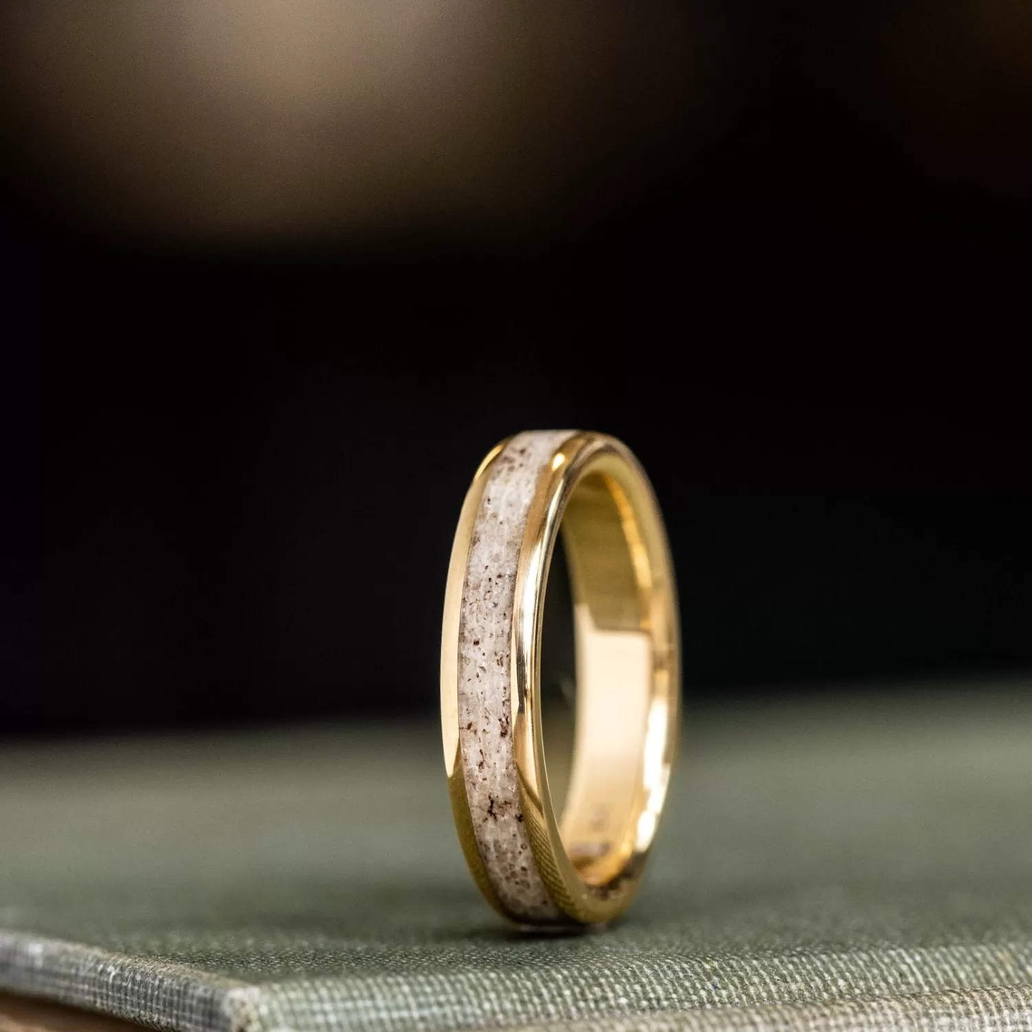 (In-Stock) The Huntress | Women's Elk Antler and 10k Yellow Gold Ring - Size 7 | 4mm Wide