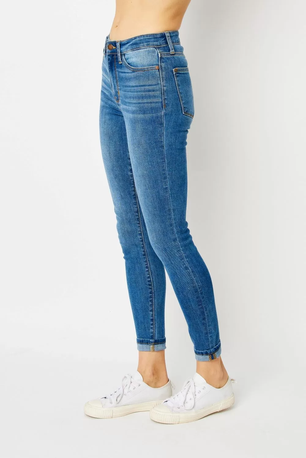 'Judy Blue' Women's High Waist Skinny Cuffed Jeans - Medium Blue Wash