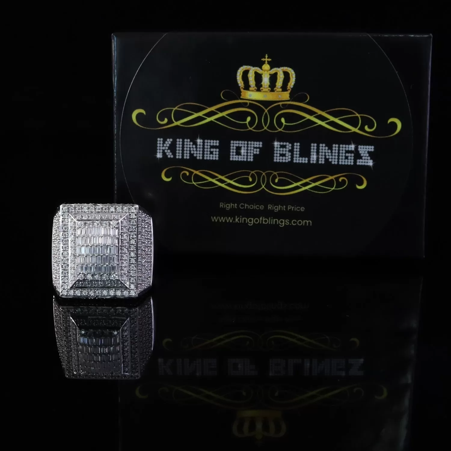 King of Bling's Men's/Womens 925 Silver White 4.00ct VVS 'D' Moissanite 3D Square Rings Size 10