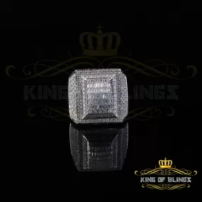 King of Bling's Men's/Womens 925 Silver White 4.00ct VVS 'D' Moissanite 3D Square Rings Size 10