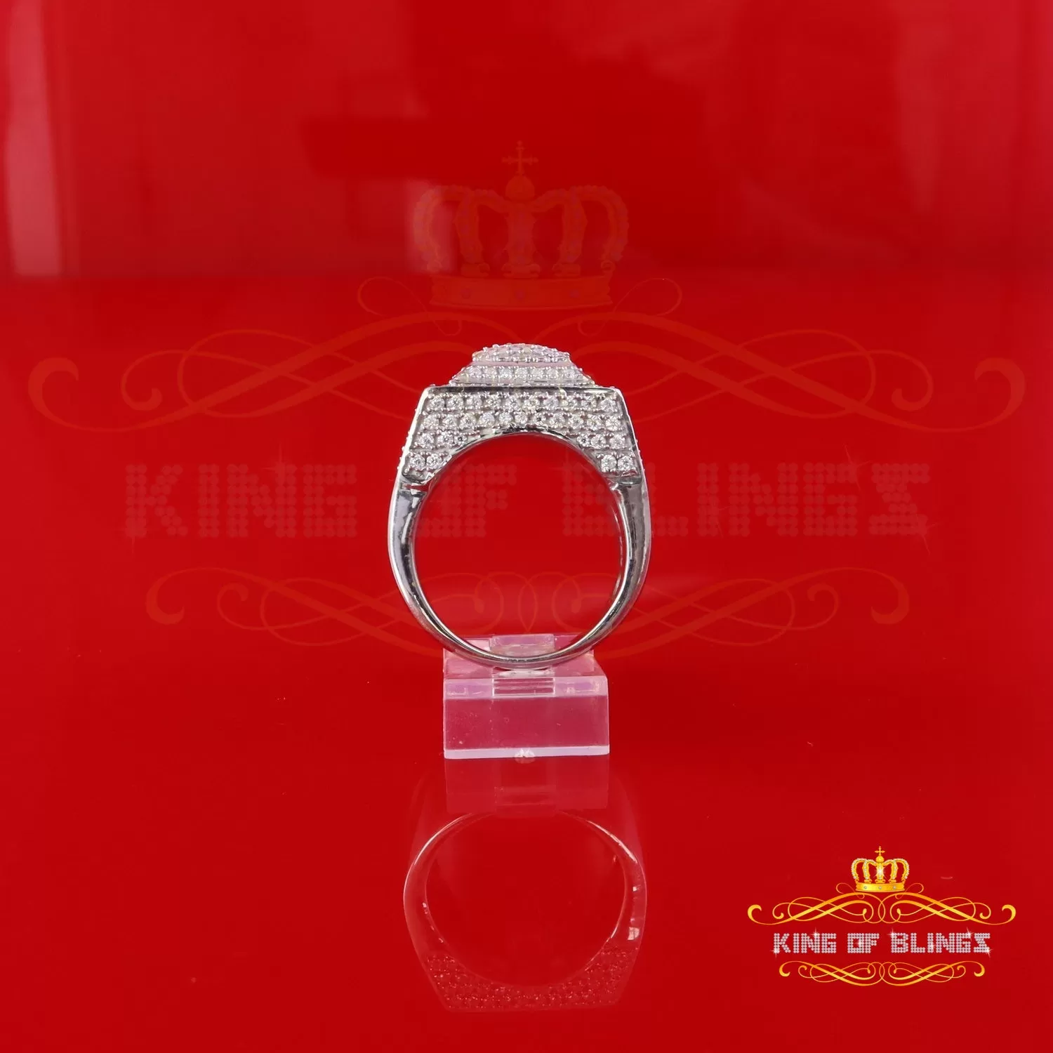 King of Bling's Men's/Womens 925 Silver White 4.00ct VVS 'D' Moissanite 3D Square Rings Size 10