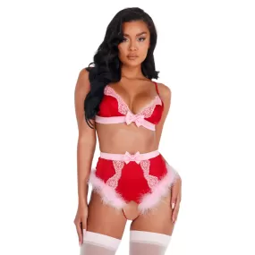 Lace & Satin Marabou Bra Set