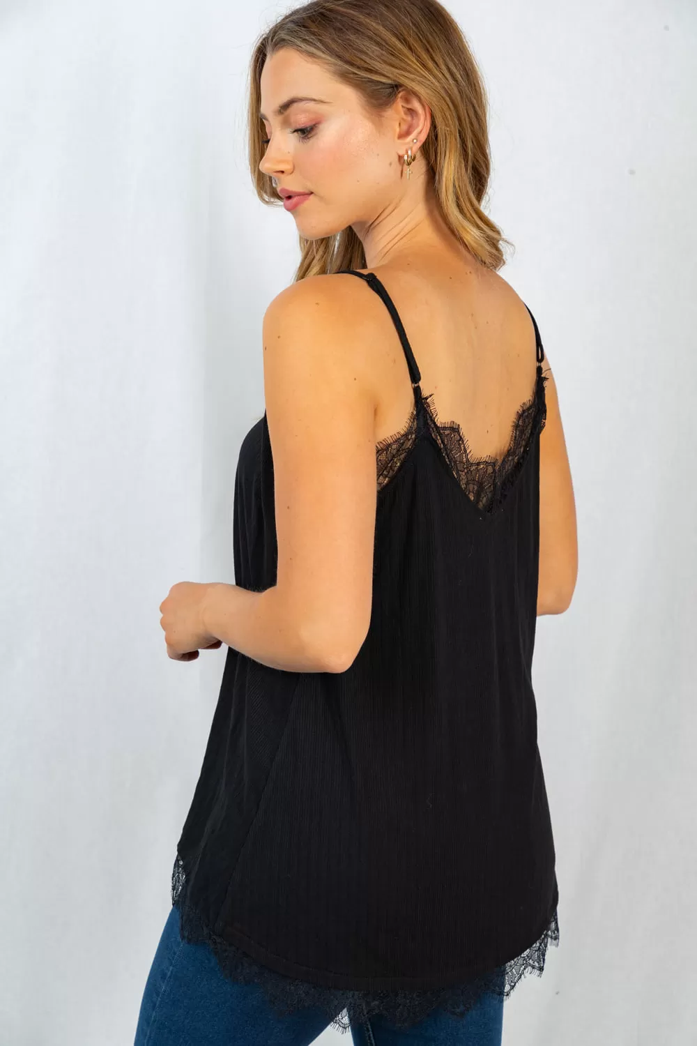 Laced Trim Cami- Black