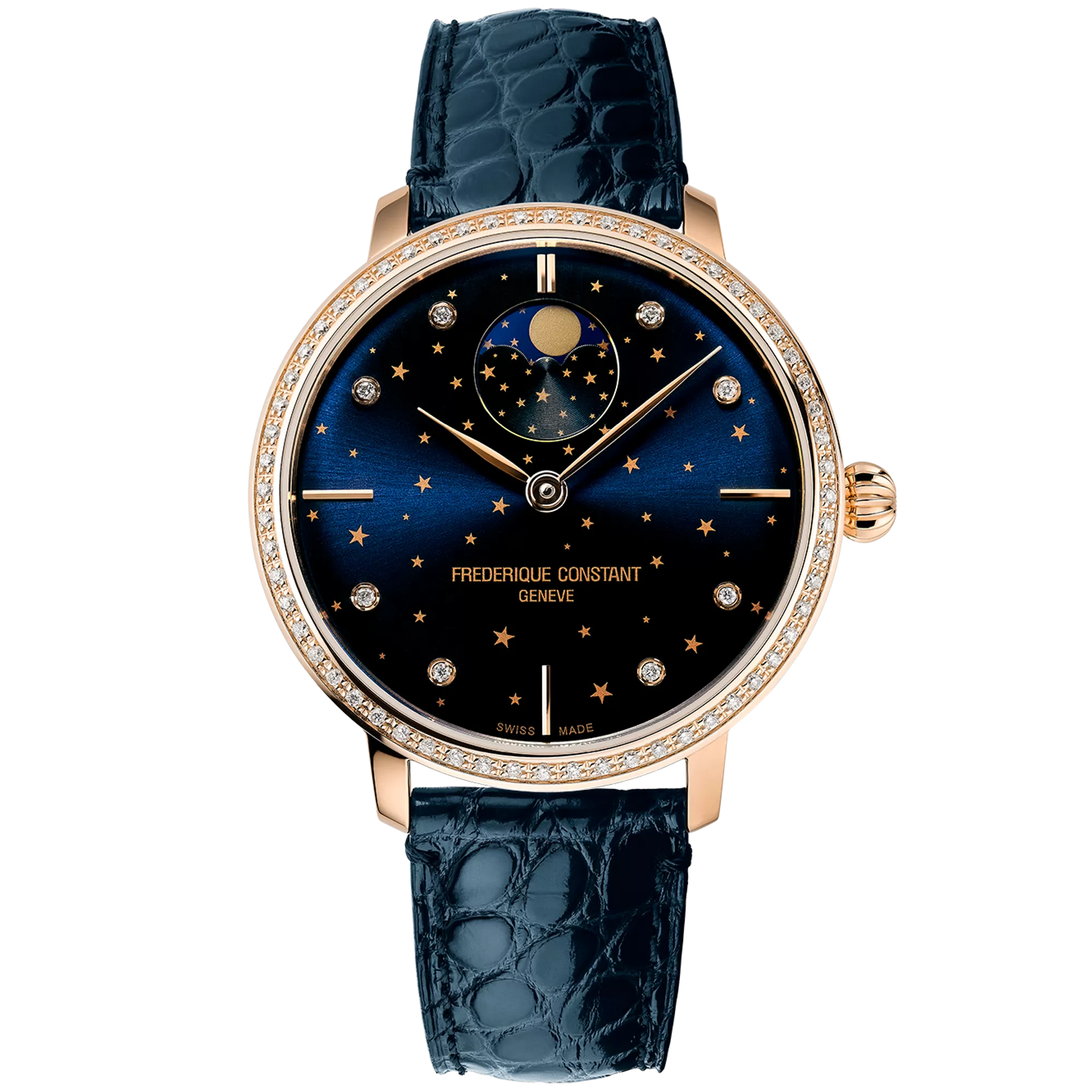 Ladies Slimline Moon & Stars Watch with Navy Dial