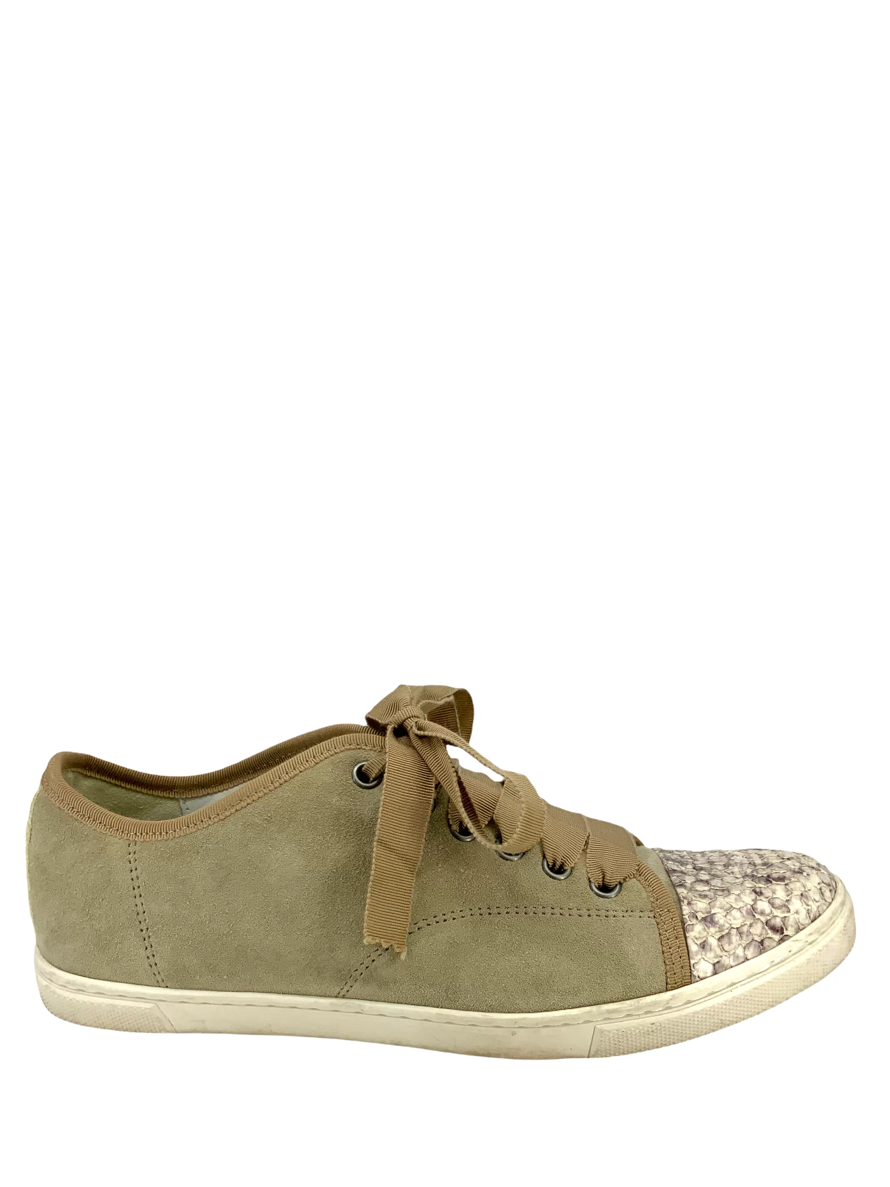 Lanvin Suede and Python Cap Toe Sneakers Size 8