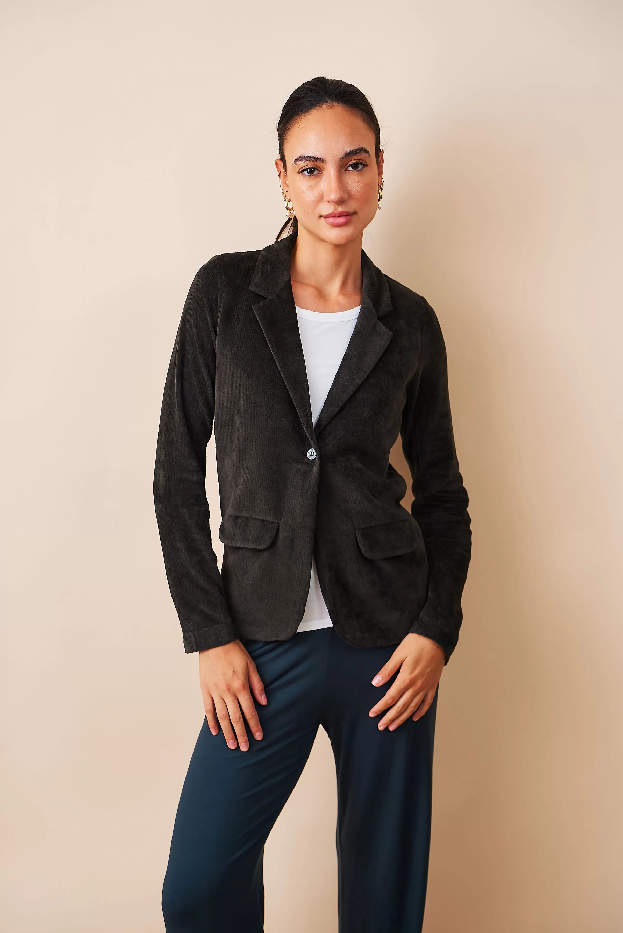 Majestic Corduroy One Button Blazer in Coffee