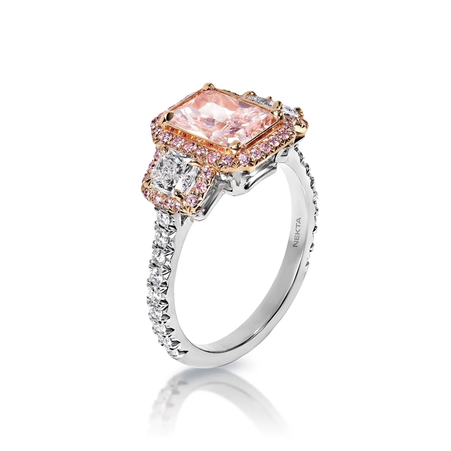 Margaret 3 Carat Fancy Light Pink IF Radiant Cut Diamond Engagement Ring in Platinum GIA Certified by Mike Nekta NYC