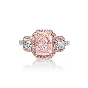 Margaret 3 Carat Fancy Light Pink IF Radiant Cut Diamond Engagement Ring in Platinum GIA Certified by Mike Nekta NYC