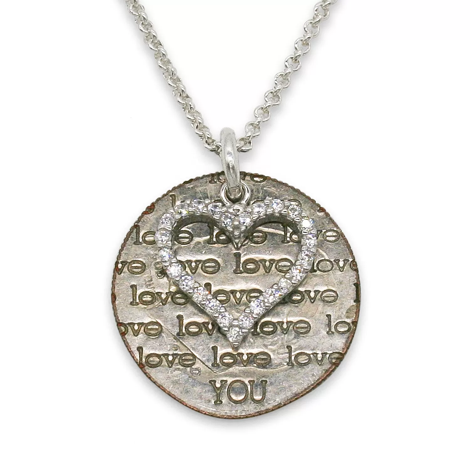 Mariamor Love You Dime, CZ Heart Necklace, Sterling Silver