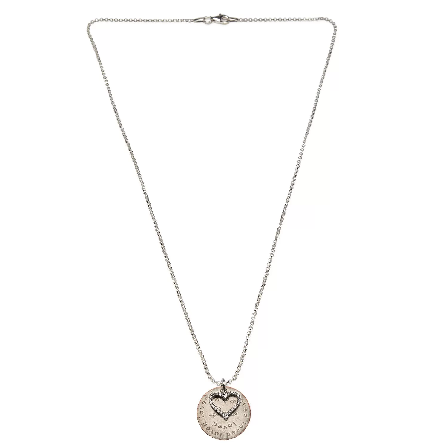 Mariamor Loved Quarter, CZ Heart Necklace, Sterling Silver