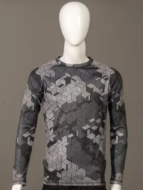 Men Crew Neck Charcoal Geometric Printed Sports T-shirt