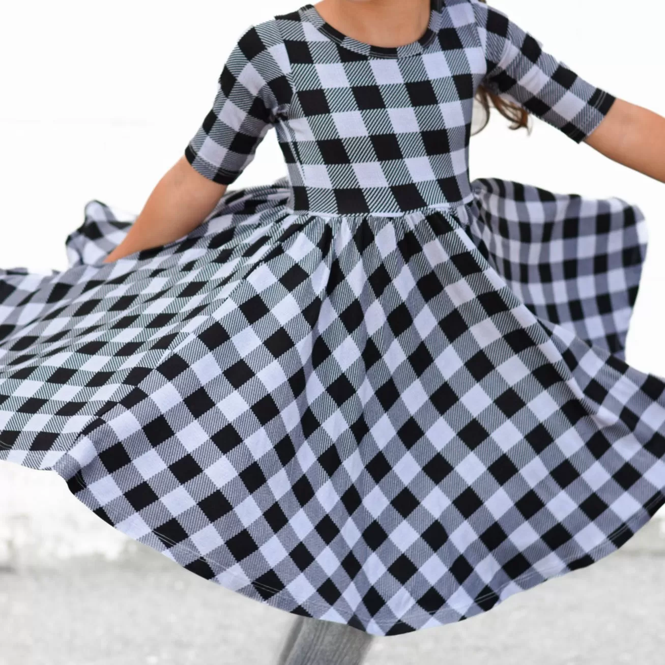 MID SLEEVE TWIRL- Grey Buffalo Plaid