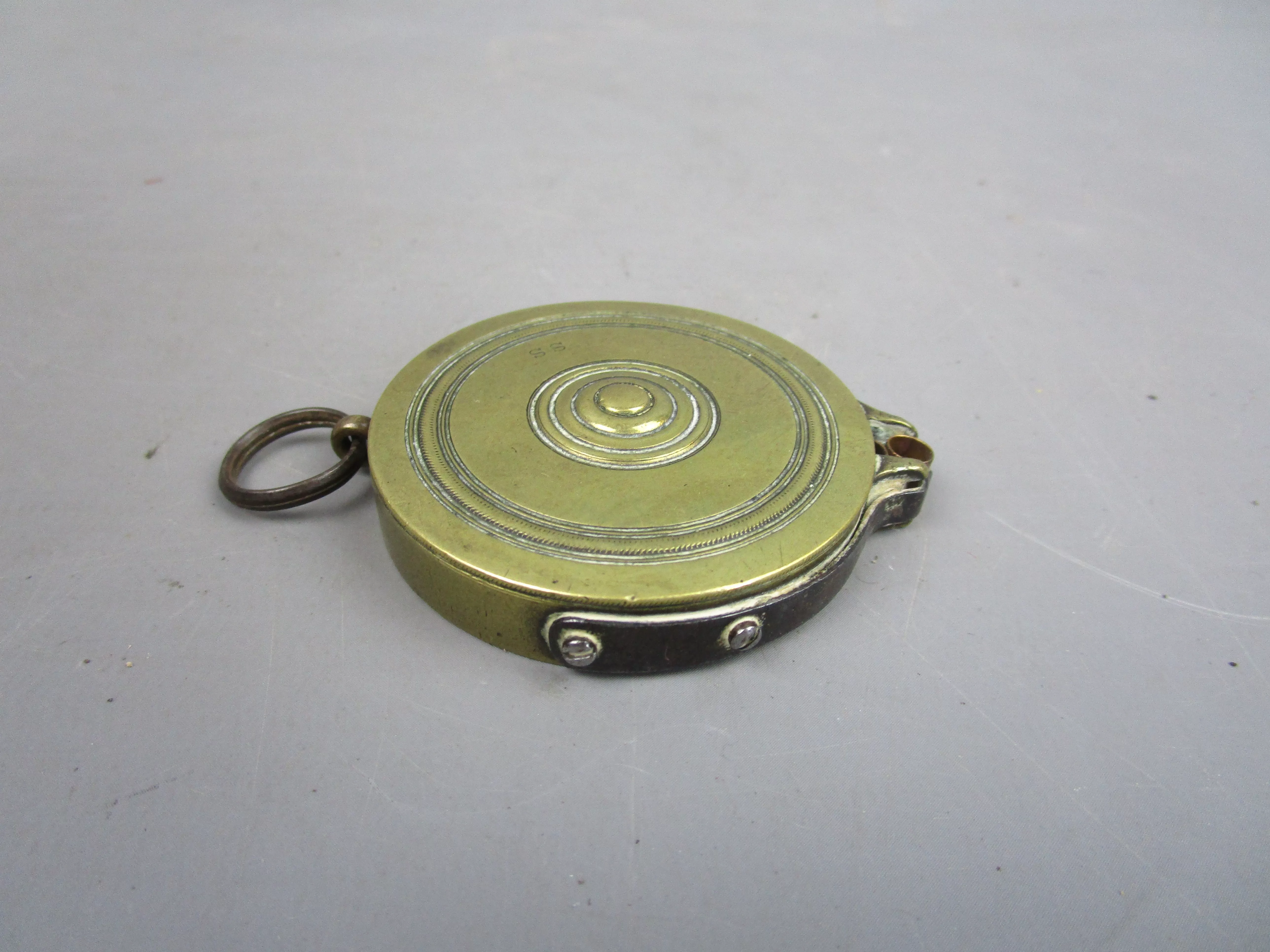 Miniature Brass Pocket Percussion Cap Dispenser Antique Victorian c1840