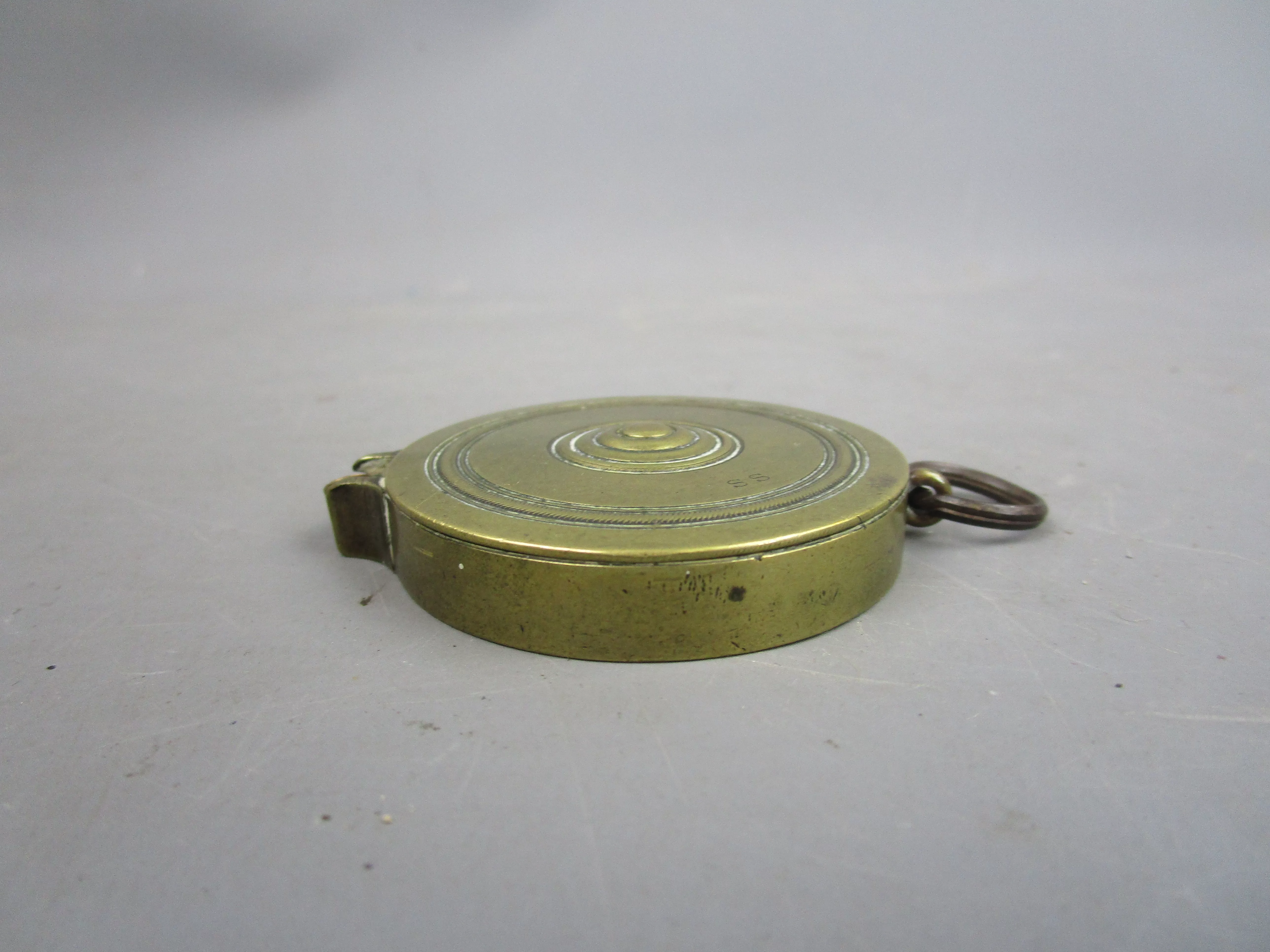 Miniature Brass Pocket Percussion Cap Dispenser Antique Victorian c1840