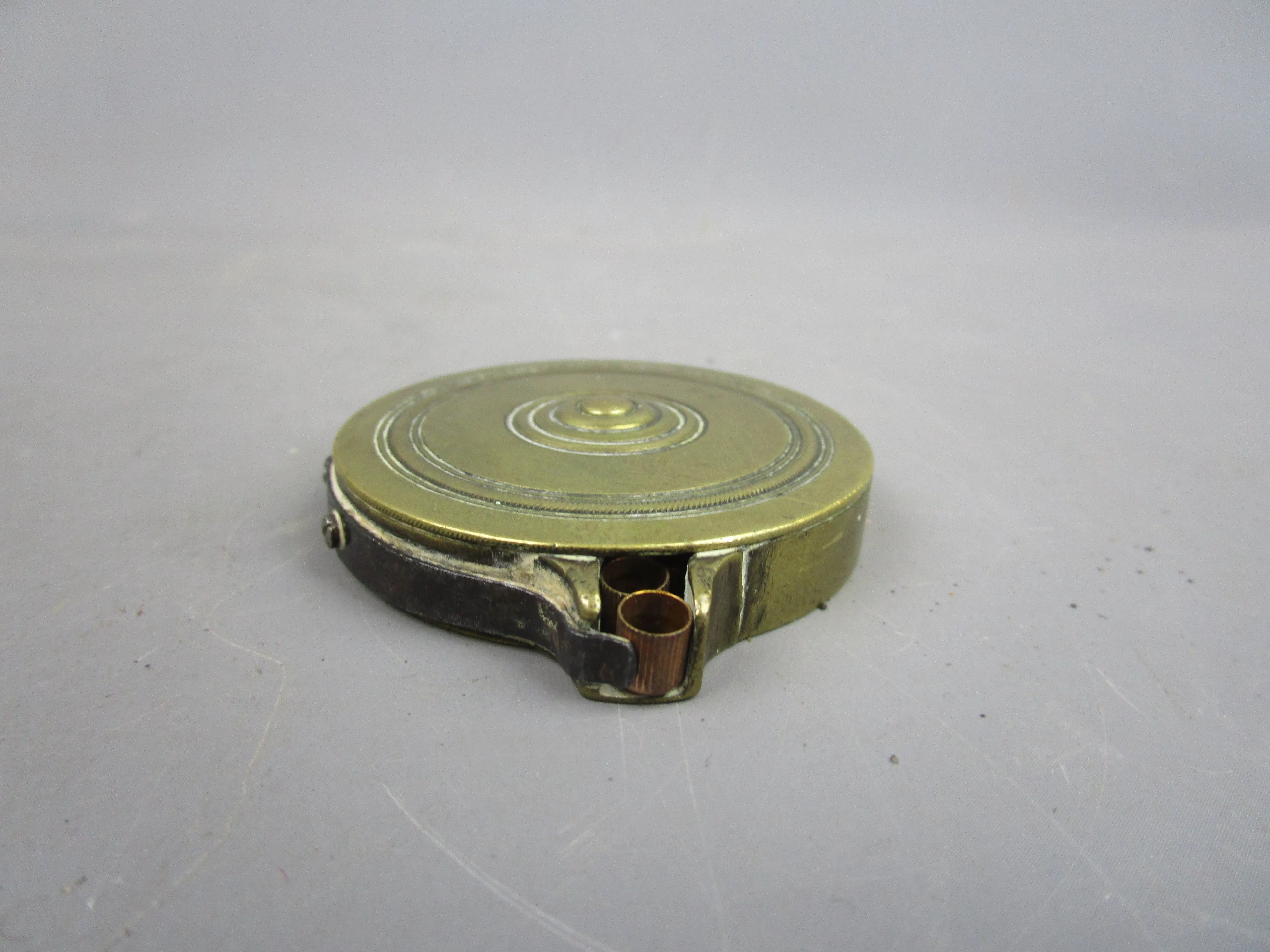 Miniature Brass Pocket Percussion Cap Dispenser Antique Victorian c1840