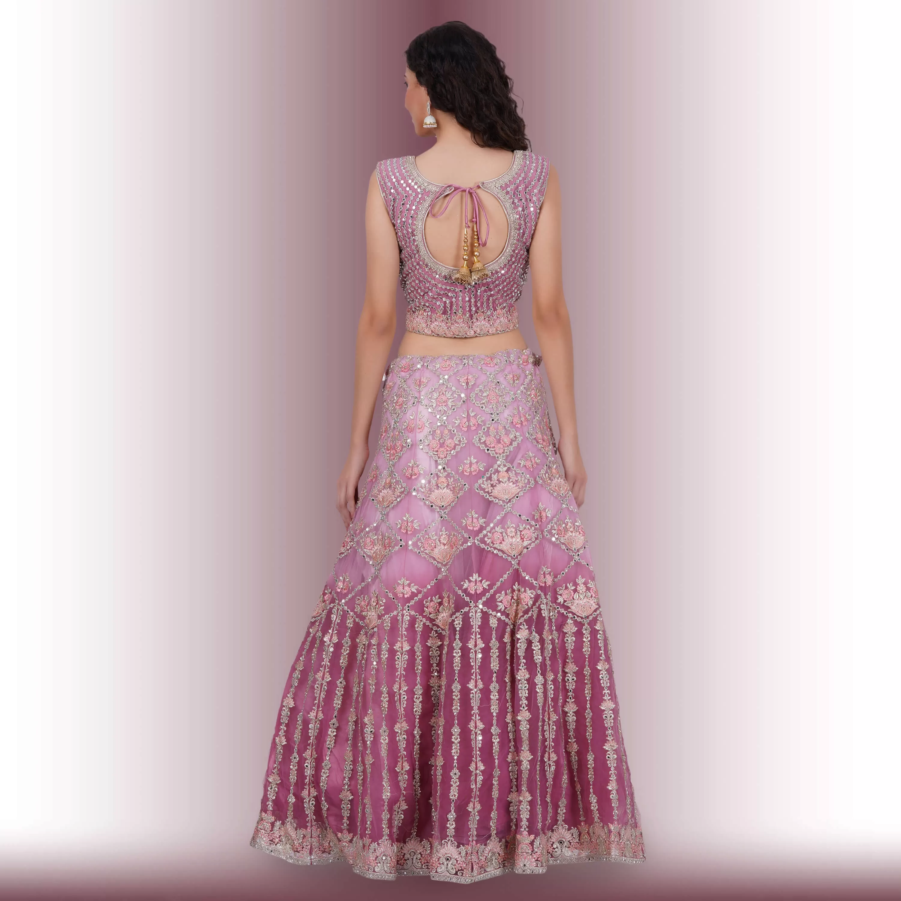 Mirror Work lehenga in Ombre Purple