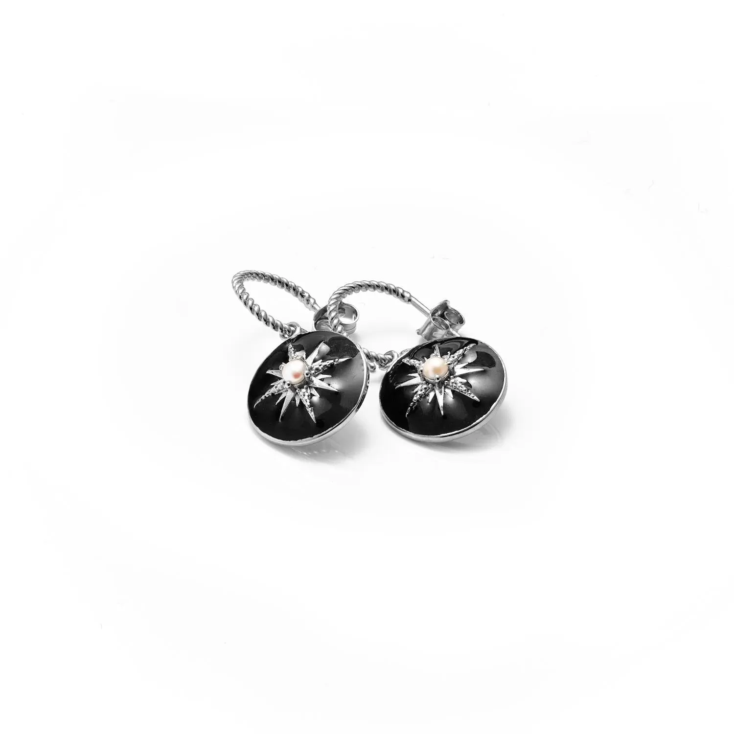 Noire / Hoops / Black Enamel   Silver