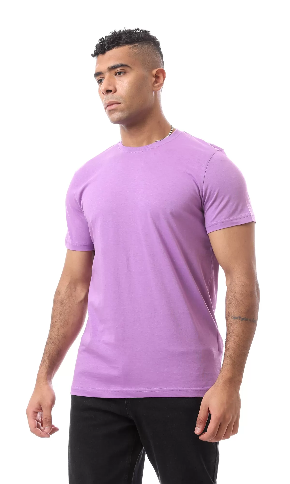 O164595 Heather Light Purple Short Sleeves Basic T-Shirt