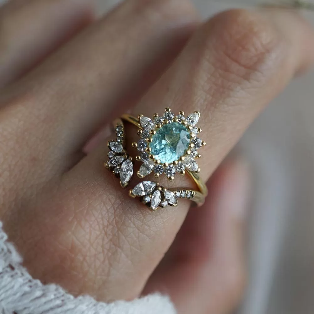 One Of A Kind: Oval Paraiba Tourmaline Mirage Diamond Ring in 14K and 18K Gold