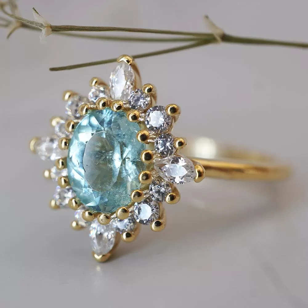 One Of A Kind: Oval Paraiba Tourmaline Mirage Diamond Ring in 14K and 18K Gold